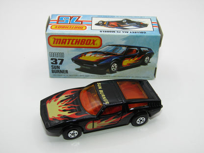 Matchbox Superfast No 37D Sun Burner, MATT BLACK Hong Kong Base, USA Picture Box