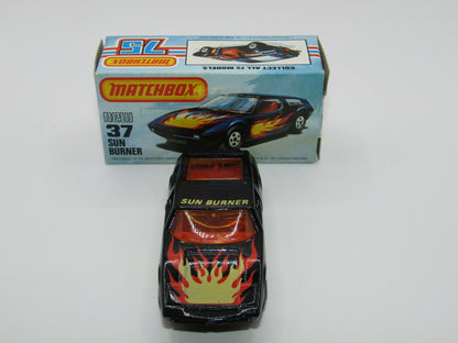 Matchbox Superfast No 37D Sun Burner, MATT BLACK Hong Kong Base, USA Picture Box