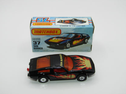 Matchbox Superfast No 37D Sun Burner, MATT BLACK Hong Kong Base, USA Picture Box