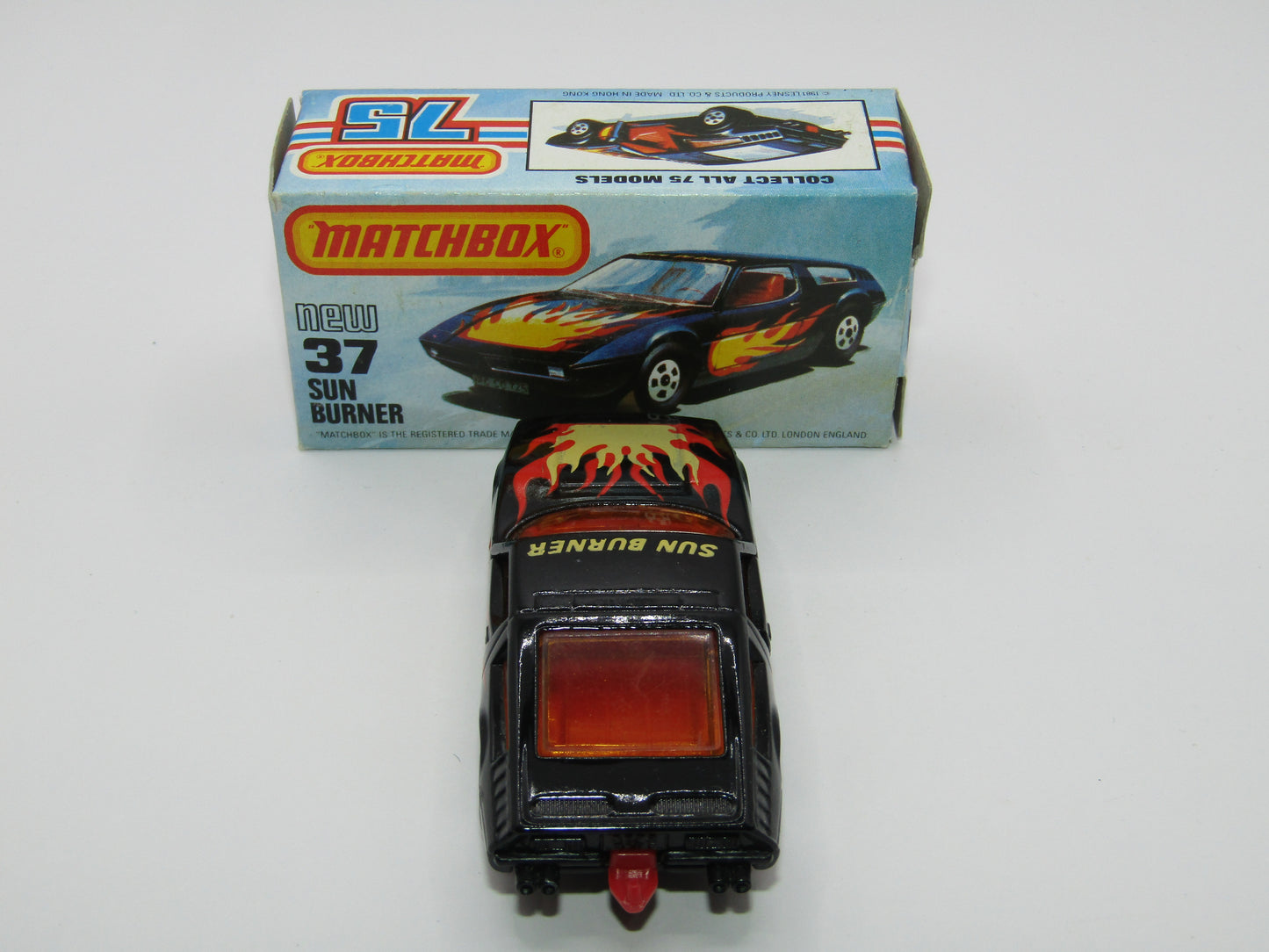 Matchbox Superfast No 37D Sun Burner, MATT BLACK Hong Kong Base, USA Picture Box