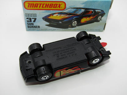 Matchbox Superfast No 37D Sun Burner, MATT BLACK Hong Kong Base, USA Picture Box