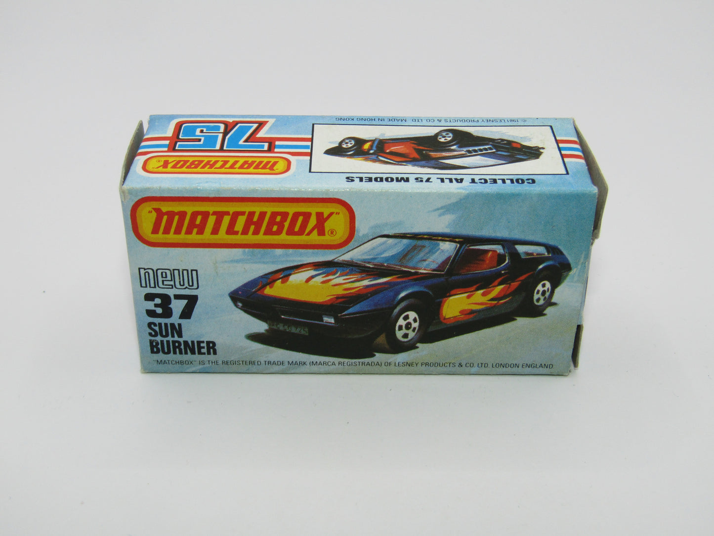 Matchbox Superfast No 37D Sun Burner, MATT BLACK Hong Kong Base, USA Picture Box