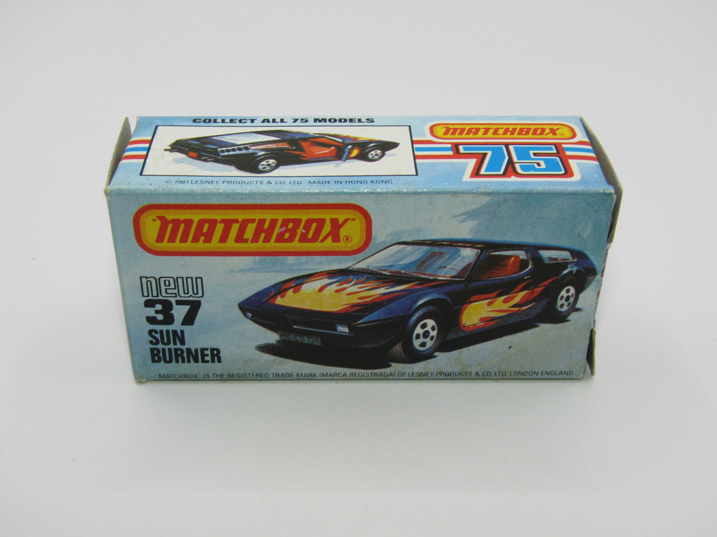 Matchbox Superfast No 37D Sun Burner, MATT BLACK Hong Kong Base, USA Picture Box
