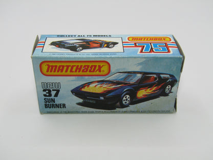 Matchbox Superfast No 37D Sun Burner, MATT BLACK Hong Kong Base, USA Picture Box