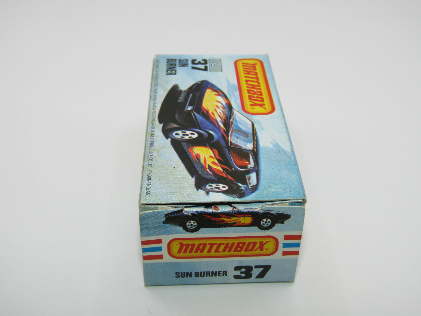 Matchbox Superfast No 37D Sun Burner, MATT BLACK Hong Kong Base, USA Picture Box