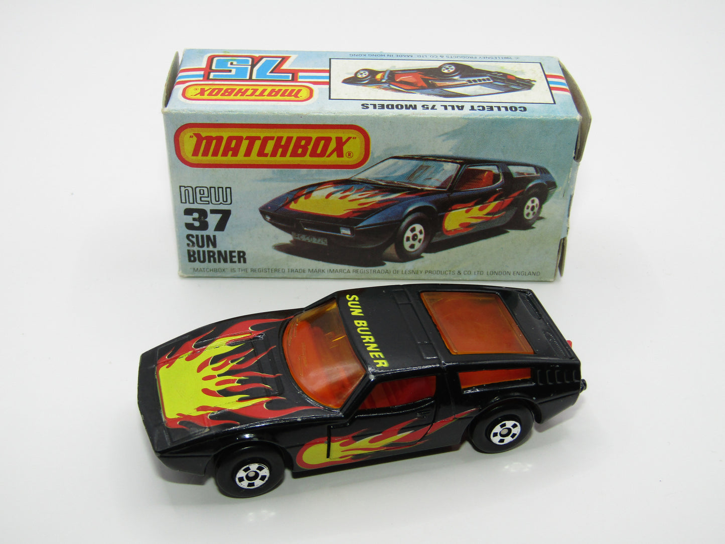 Matchbox Superfast No 37D Sun Burner, Gloss BLACK Hong Kong Base, USA Picture Box