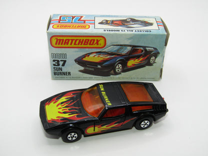 Matchbox Superfast No 37D Sun Burner, Gloss BLACK Hong Kong Base, USA Picture Box