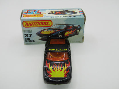 Matchbox Superfast No 37D Sun Burner, Gloss BLACK Hong Kong Base, USA Picture Box