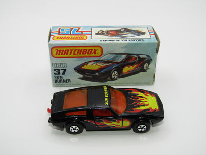 Matchbox Superfast No 37D Sun Burner, Gloss BLACK Hong Kong Base, USA Picture Box