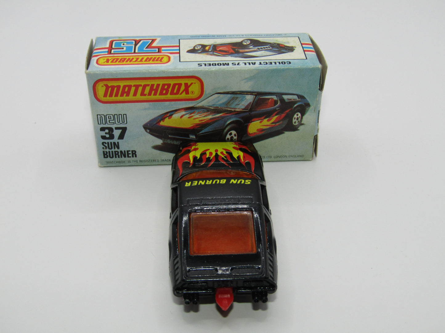 Matchbox Superfast No 37D Sun Burner, Gloss BLACK Hong Kong Base, USA Picture Box