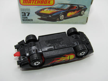 Matchbox Superfast No 37D Sun Burner, Gloss BLACK Hong Kong Base, USA Picture Box
