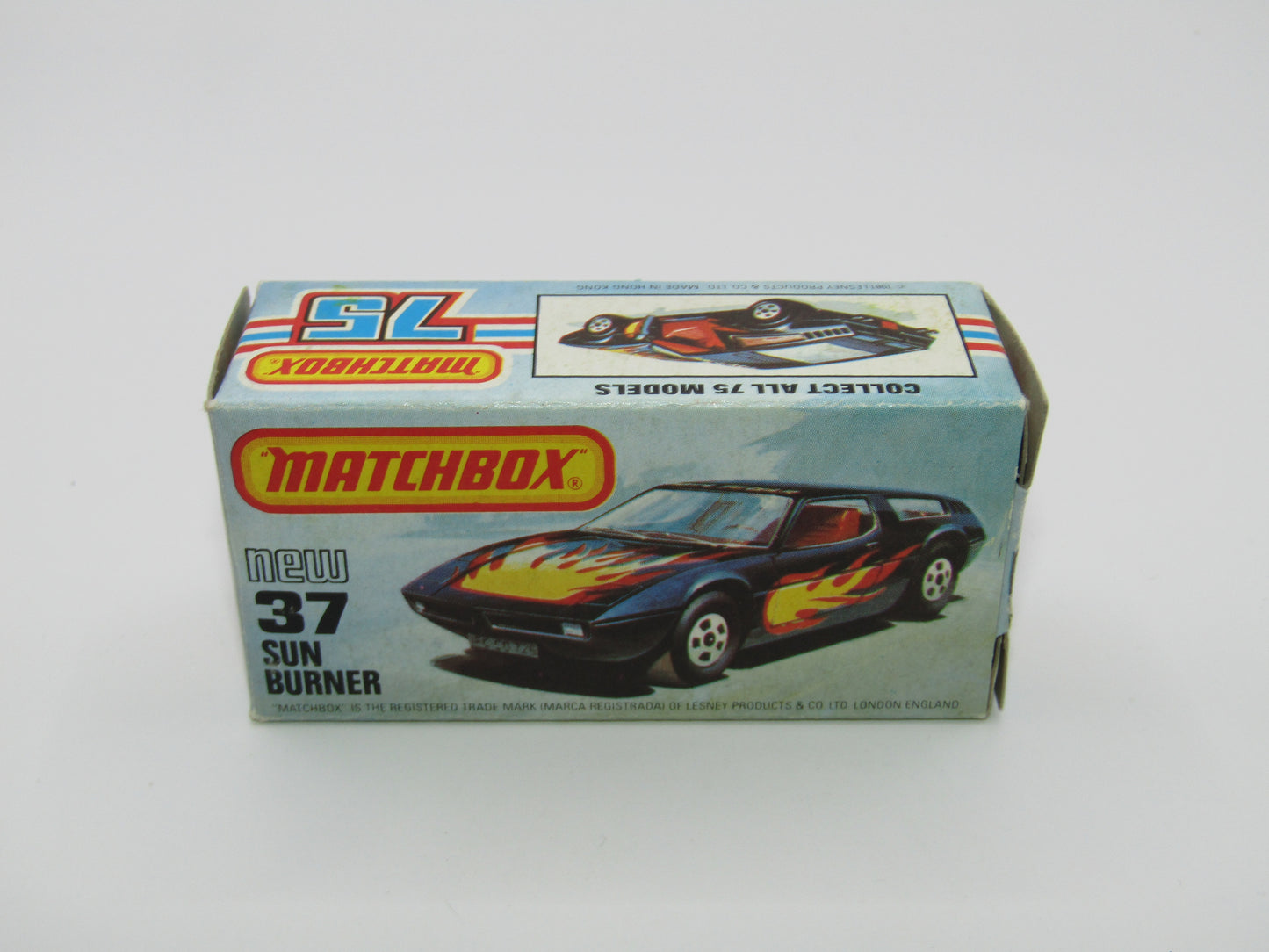 Matchbox Superfast No 37D Sun Burner, Gloss BLACK Hong Kong Base, USA Picture Box