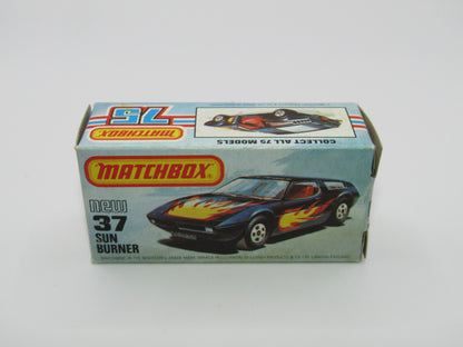 Matchbox Superfast No 37D Sun Burner, Gloss BLACK Hong Kong Base, USA Picture Box