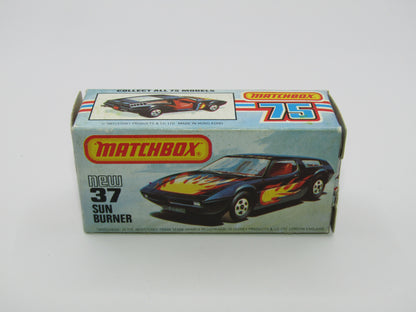 Matchbox Superfast No 37D Sun Burner, Gloss BLACK Hong Kong Base, USA Picture Box