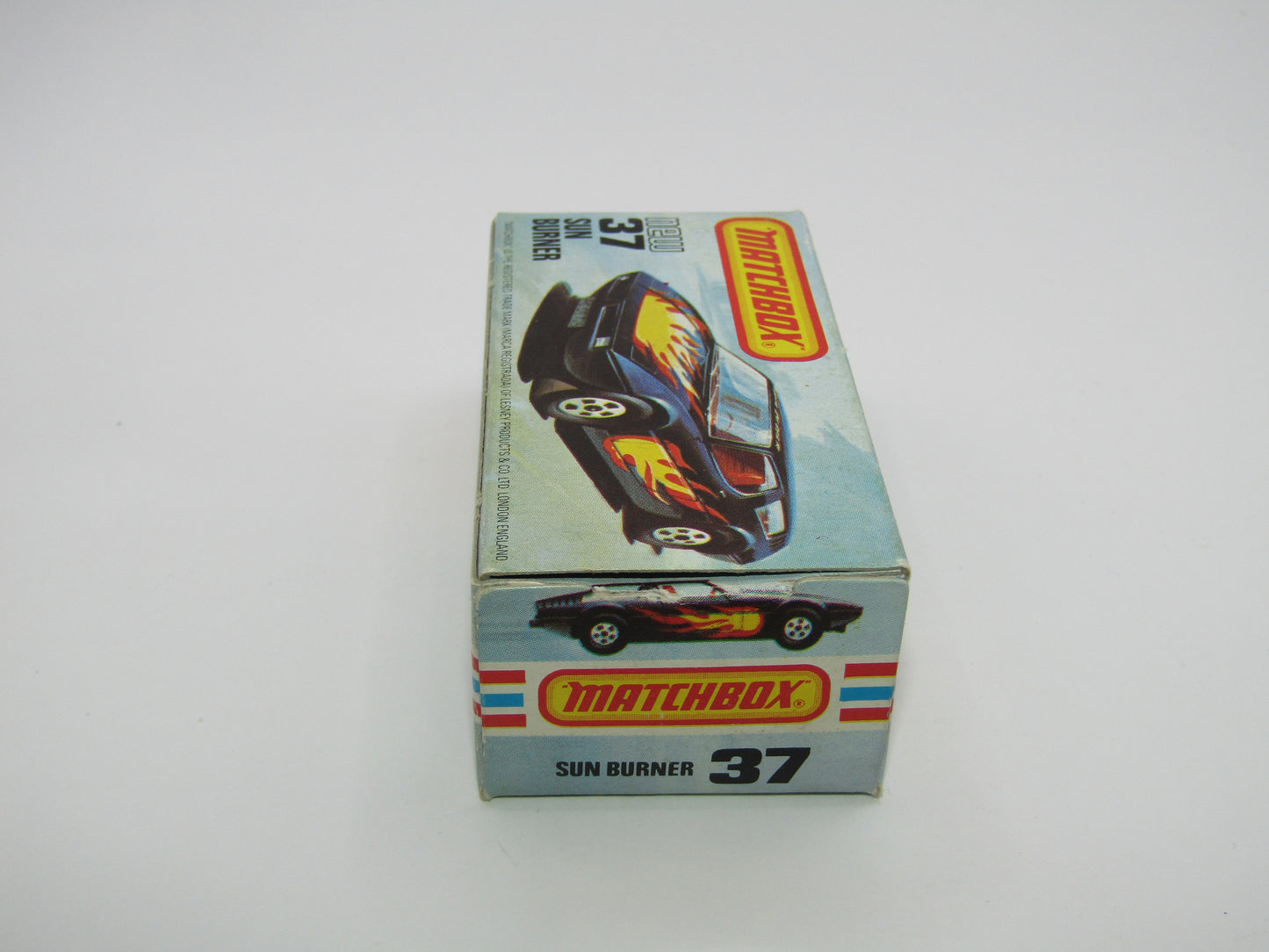 Matchbox Superfast No 37D Sun Burner, Gloss BLACK Hong Kong Base, USA Picture Box