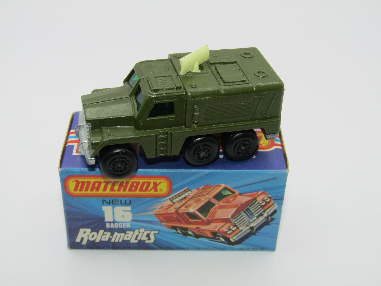 Matchbox Superfast No 16A Badger, Olive Green, Cream Radar, Unpainted Base