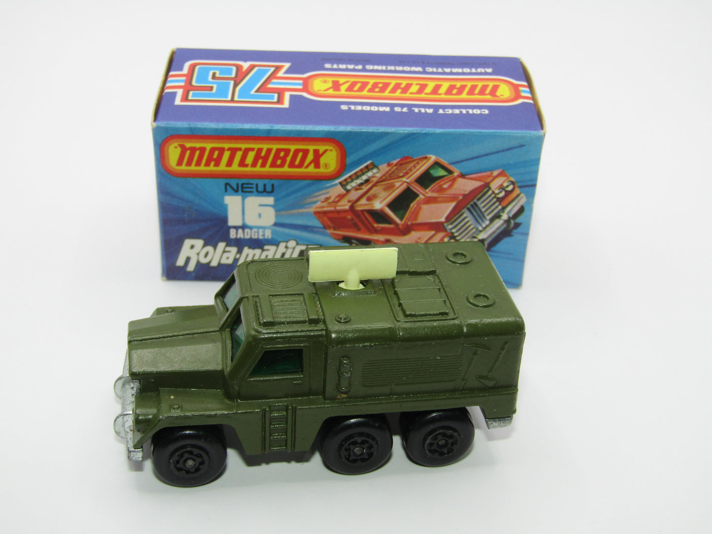 Matchbox Superfast No 16A Badger, Olive Green, Cream Radar, Unpainted Base