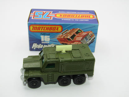 Matchbox Superfast No 16A Badger, Olive Green, Cream Radar, Unpainted Base