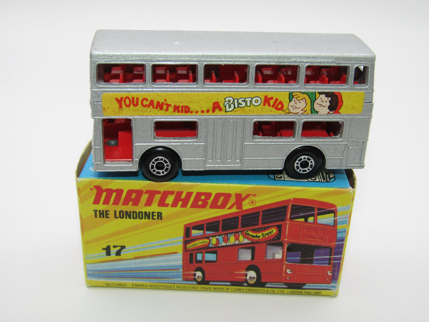 Matchbox Superfast No 17B The Londoner BISTO SILVER, Dot Dash Wheels, Metallic Charcoal Grey Base