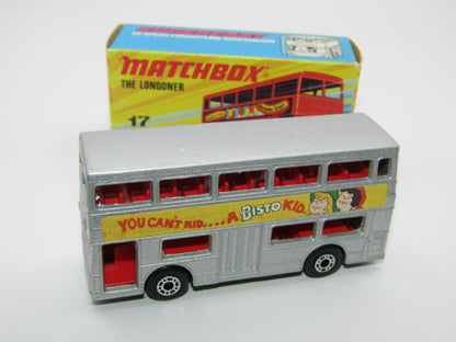 Matchbox Superfast No 17B The Londoner BISTO SILVER, Dot Dash Wheels, Metallic Charcoal Grey Base