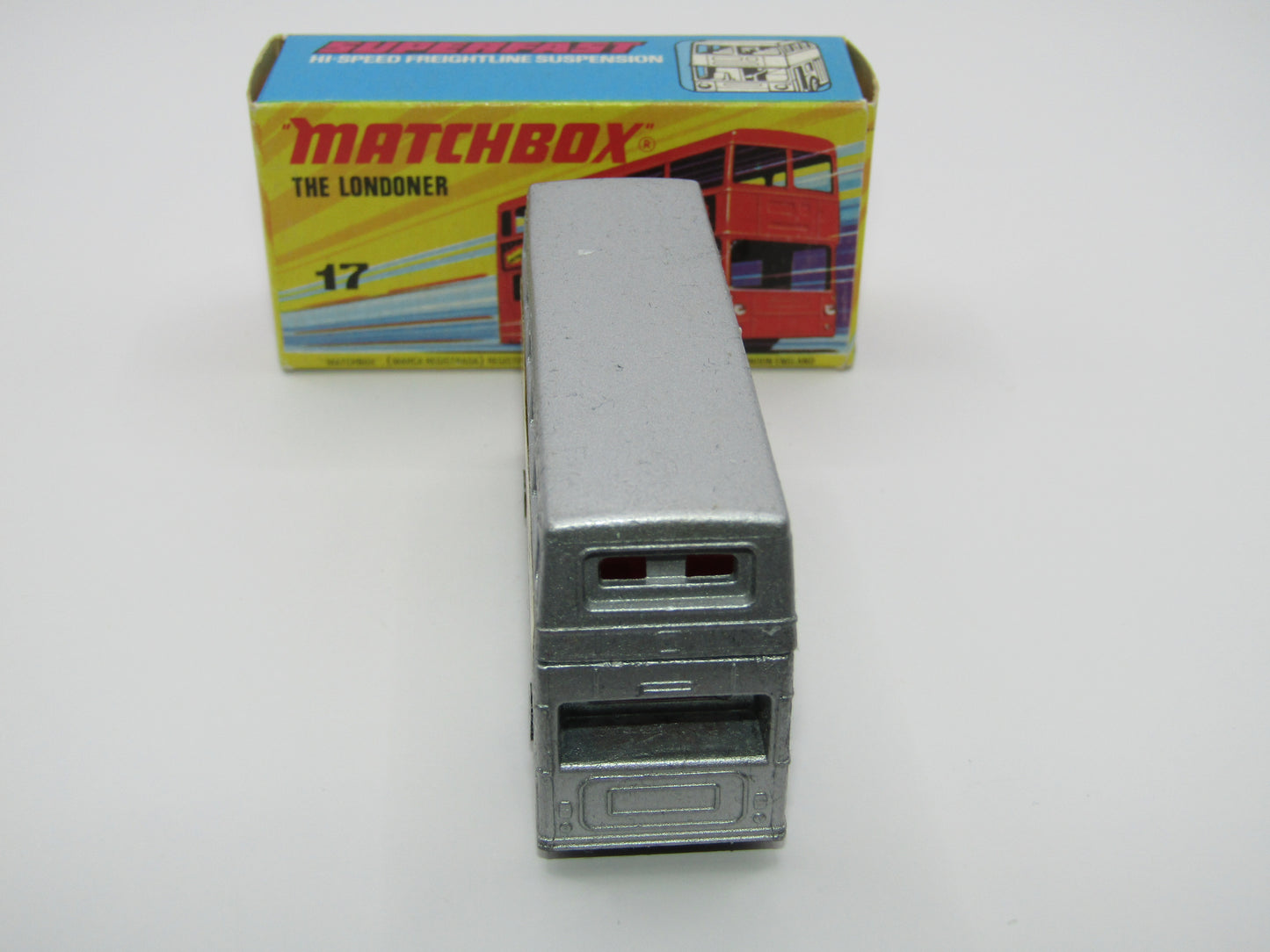 Matchbox Superfast No 17B The Londoner BISTO SILVER, Dot Dash Wheels, Metallic Charcoal Grey Base