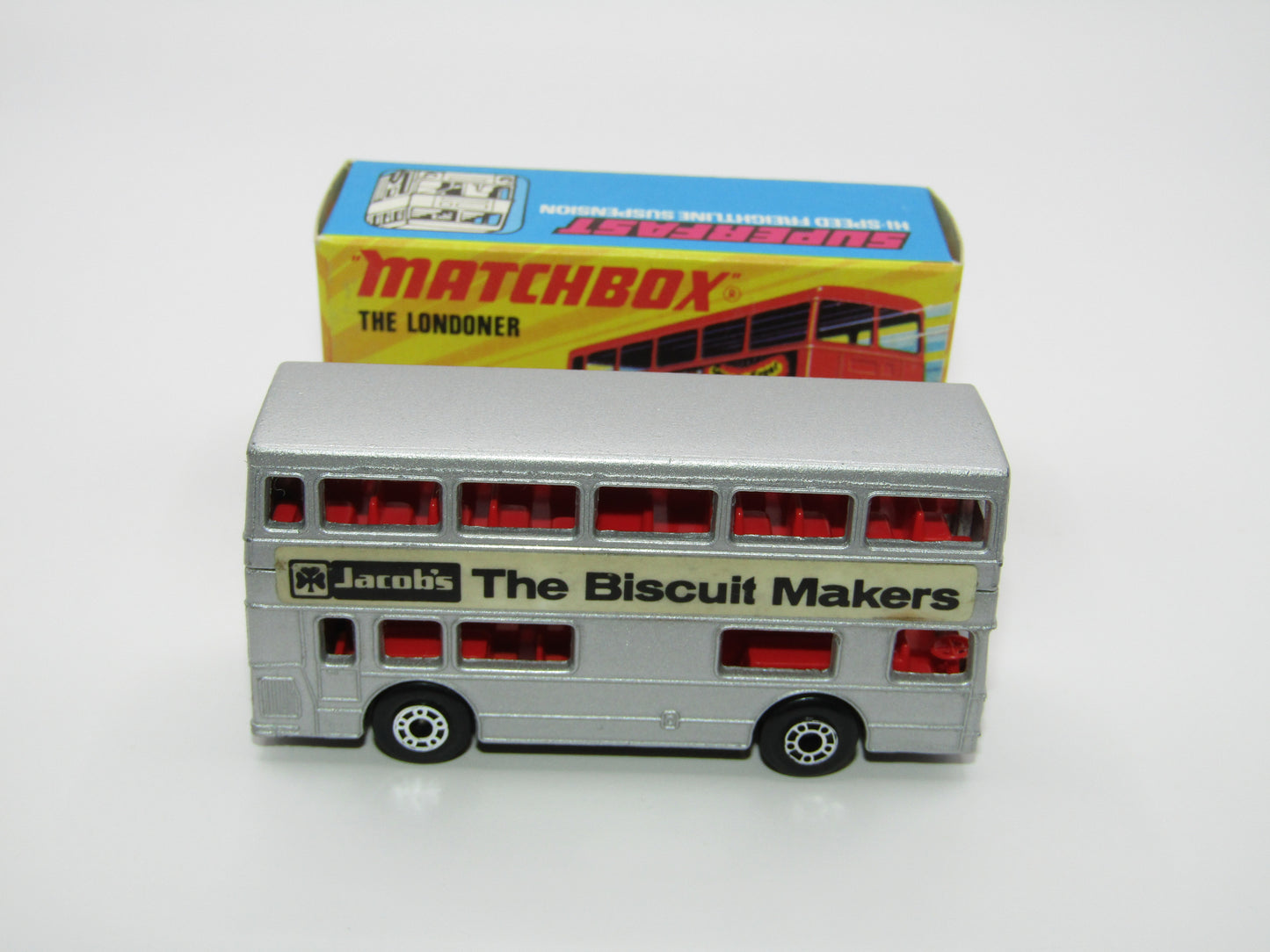 Matchbox Superfast No 17B The Londoner JACOBS SILVER, Dot Dash Wheels, Metallic Charcoal Grey Base