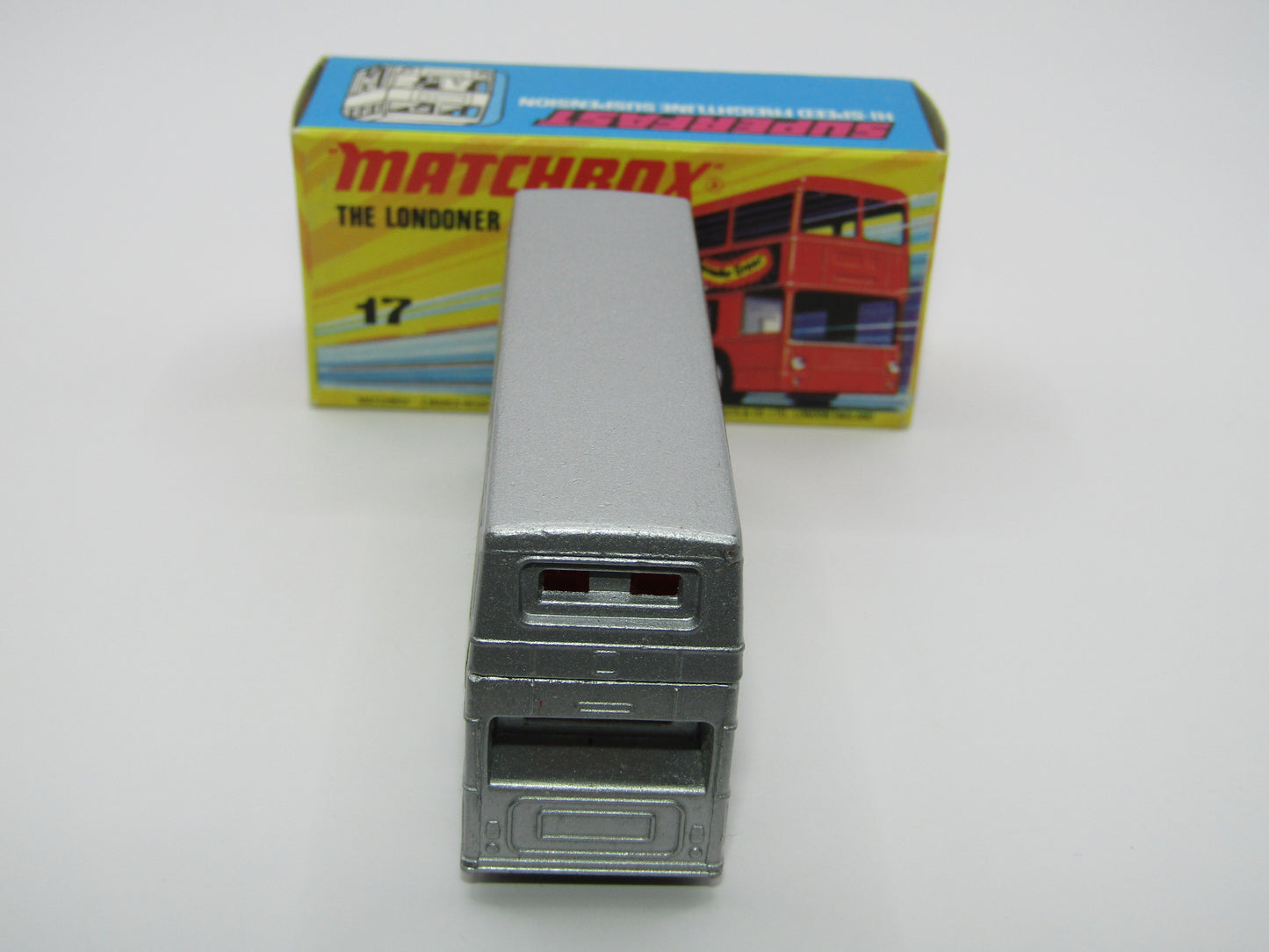 Matchbox Superfast No 17B The Londoner JACOBS SILVER, Dot Dash Wheels, Metallic Charcoal Grey Base