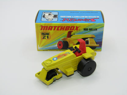 Matchbox Superfast No 21 Rod Roller - BLACK BASE Flames Label