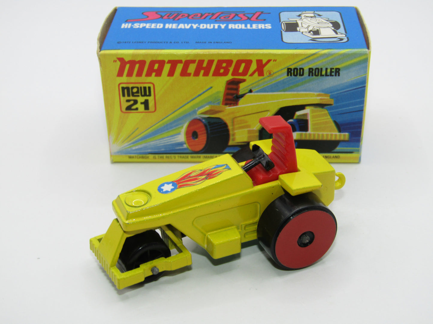 Matchbox Superfast No 21 Rod Roller - SOLID RED Wheel Hubs