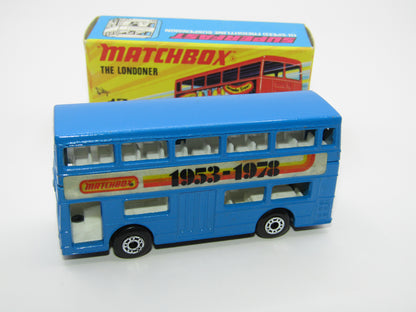 Matchbox Superfast No 17B The Londoner, BLUE 1953-1978 Matchbox Labels, Gloss Black Base