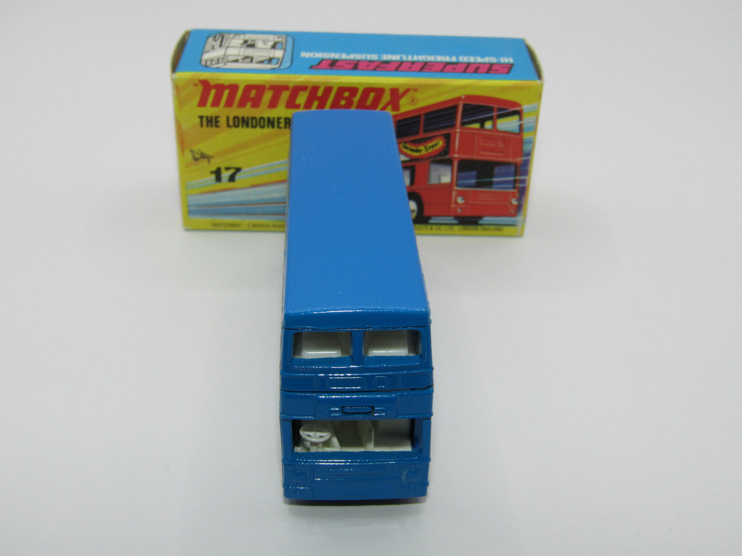 Matchbox Superfast No 17B The Londoner, BLUE 1953-1978 Matchbox Labels, Gloss Black Base