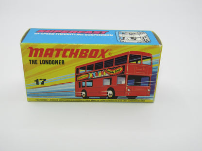Matchbox Superfast No 17B The Londoner, BLUE 1953-1978 Matchbox Labels, Gloss Black Base