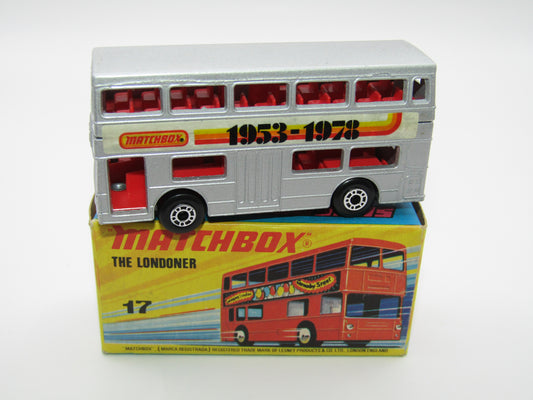 Matchbox Superfast No 17B The Londoner, SILVER 1953-1978 Matchbox Labels, Metallic Charcoal Grey Base