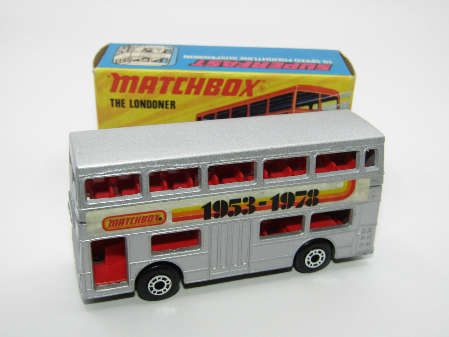 Matchbox Superfast No 17B The Londoner, SILVER 1953-1978 Matchbox Labels, Metallic Charcoal Grey Base
