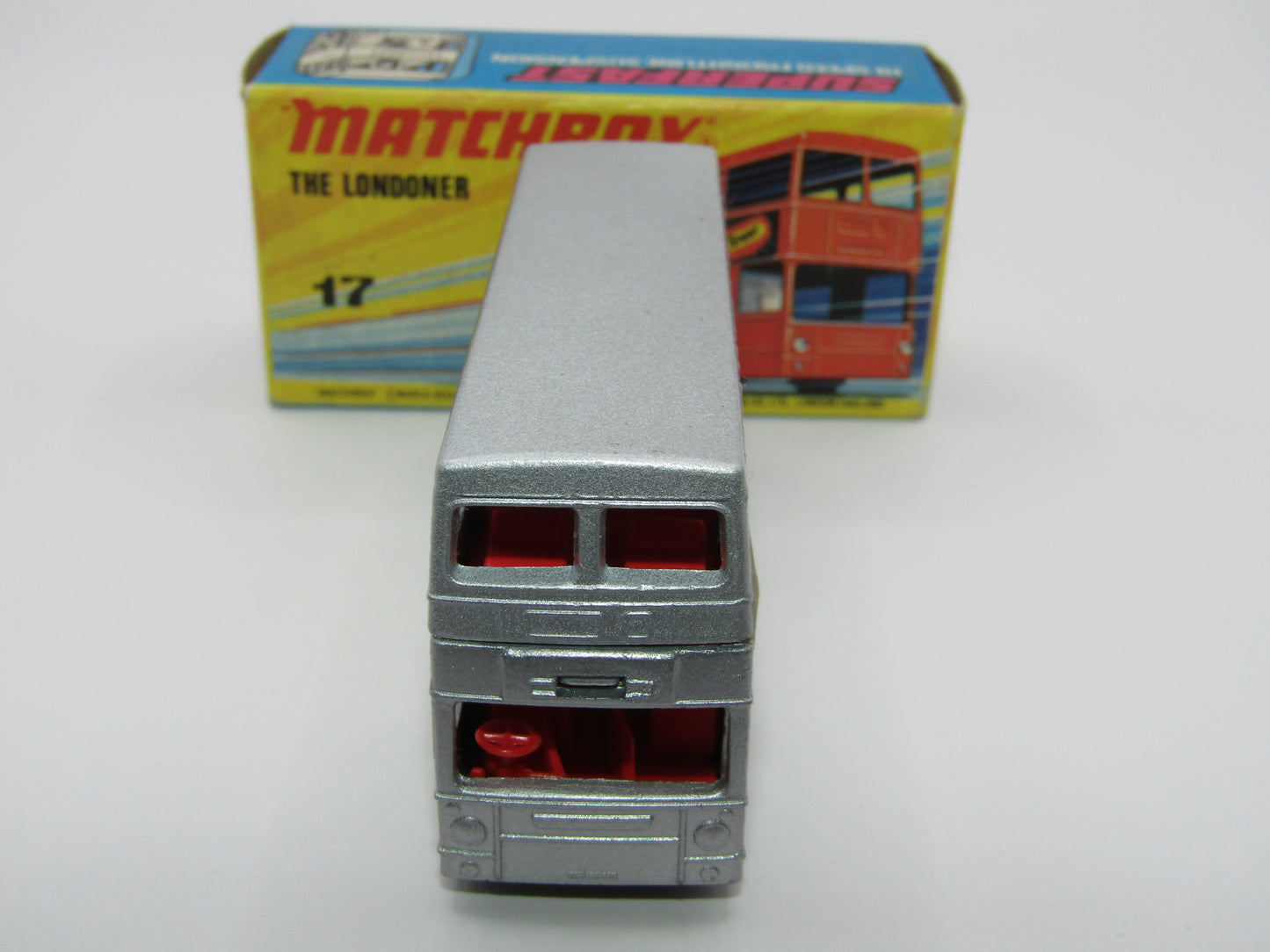 Matchbox Superfast No 17B The Londoner, SILVER 1953-1978 Matchbox Labels, Metallic Charcoal Grey Base