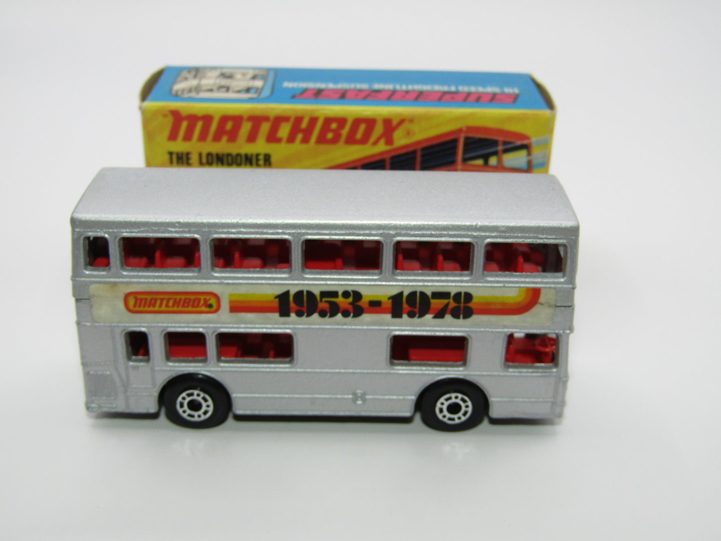 Matchbox Superfast No 17B The Londoner, SILVER 1953-1978 Matchbox Labels, Metallic Charcoal Grey Base