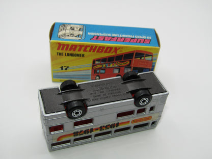 Matchbox Superfast No 17B The Londoner, SILVER 1953-1978 Matchbox Labels, Metallic Charcoal Grey Base