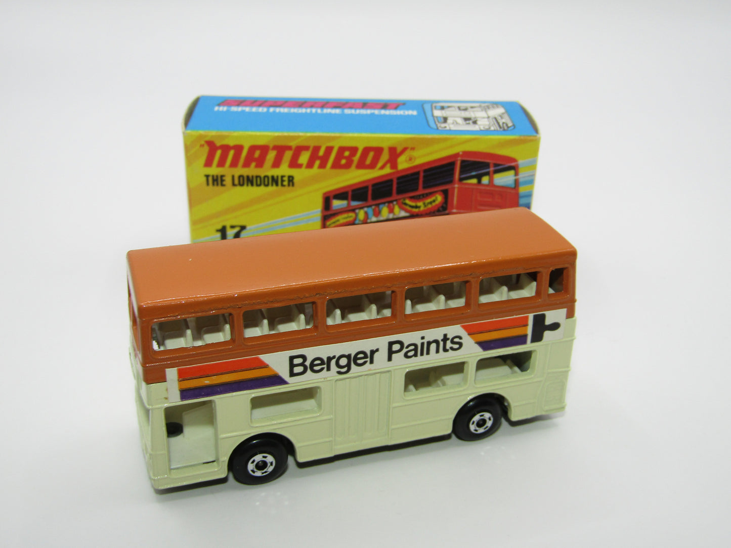 Matchbox Superfast No 17B The Londoner COFFEE AND CREAM BERGER PAINTS Gloss Black Base