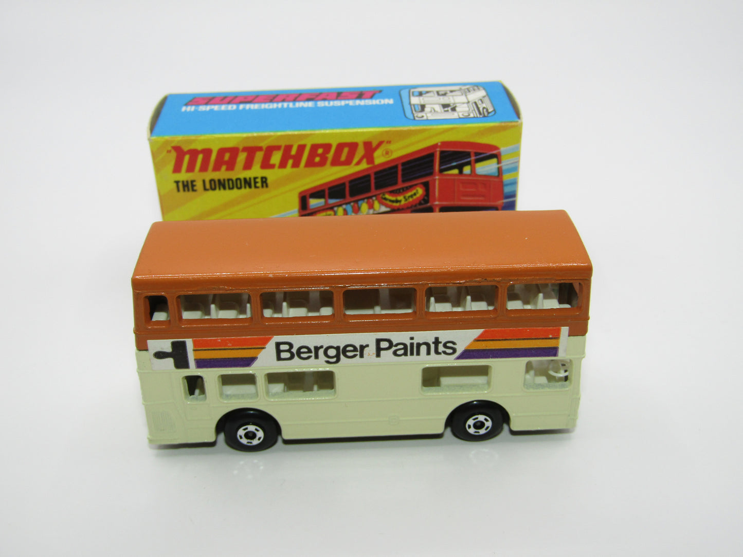 Matchbox Superfast No 17B The Londoner COFFEE AND CREAM BERGER PAINTS Gloss Black Base