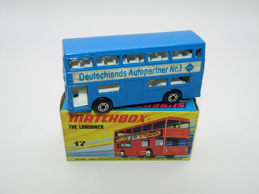 Matchbox Superfast No 17B The Londoner, BLUE - ARAL - Deutschlands Autopartner Nr. 1 FLAT BLACK BASE