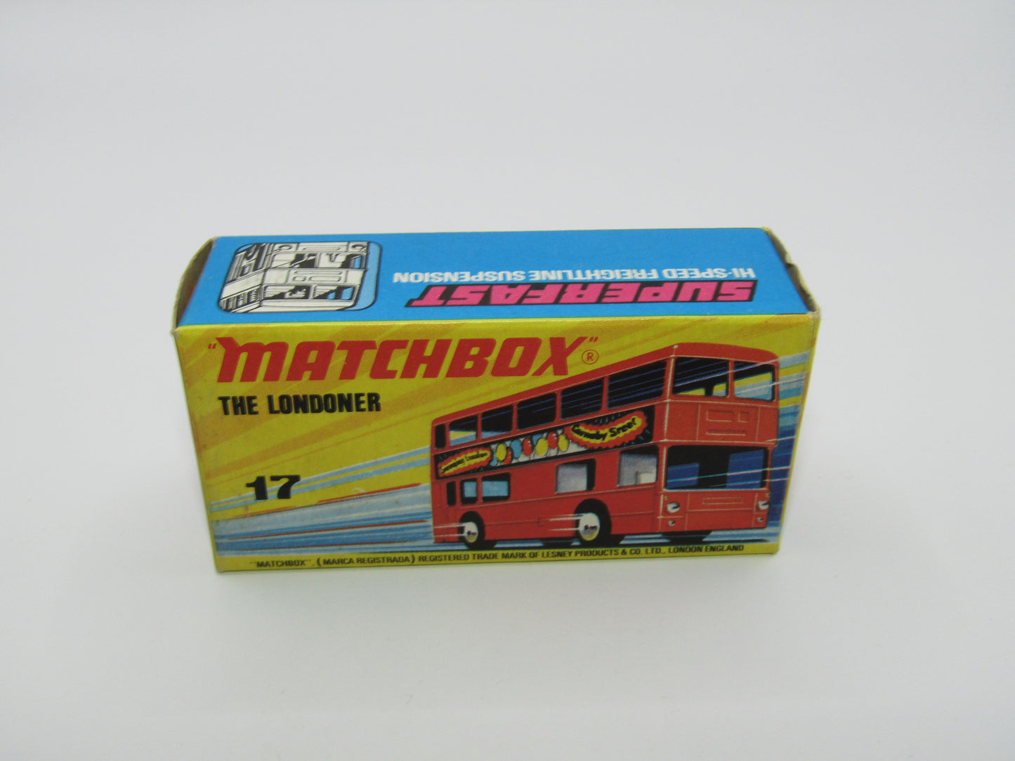 Matchbox Superfast No 17B The Londoner, BLUE - ARAL - Deutschlands Autopartner Nr. 1 FLAT BLACK BASE