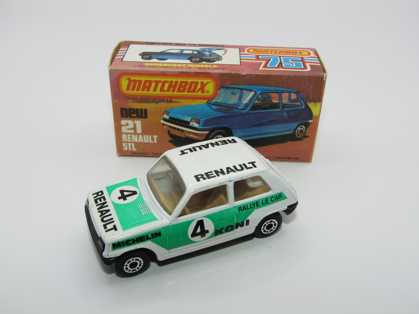 Matchbox Superfast No 21C Renault 5TL KONI LIGHT GREEN Tampo DK Beige Int