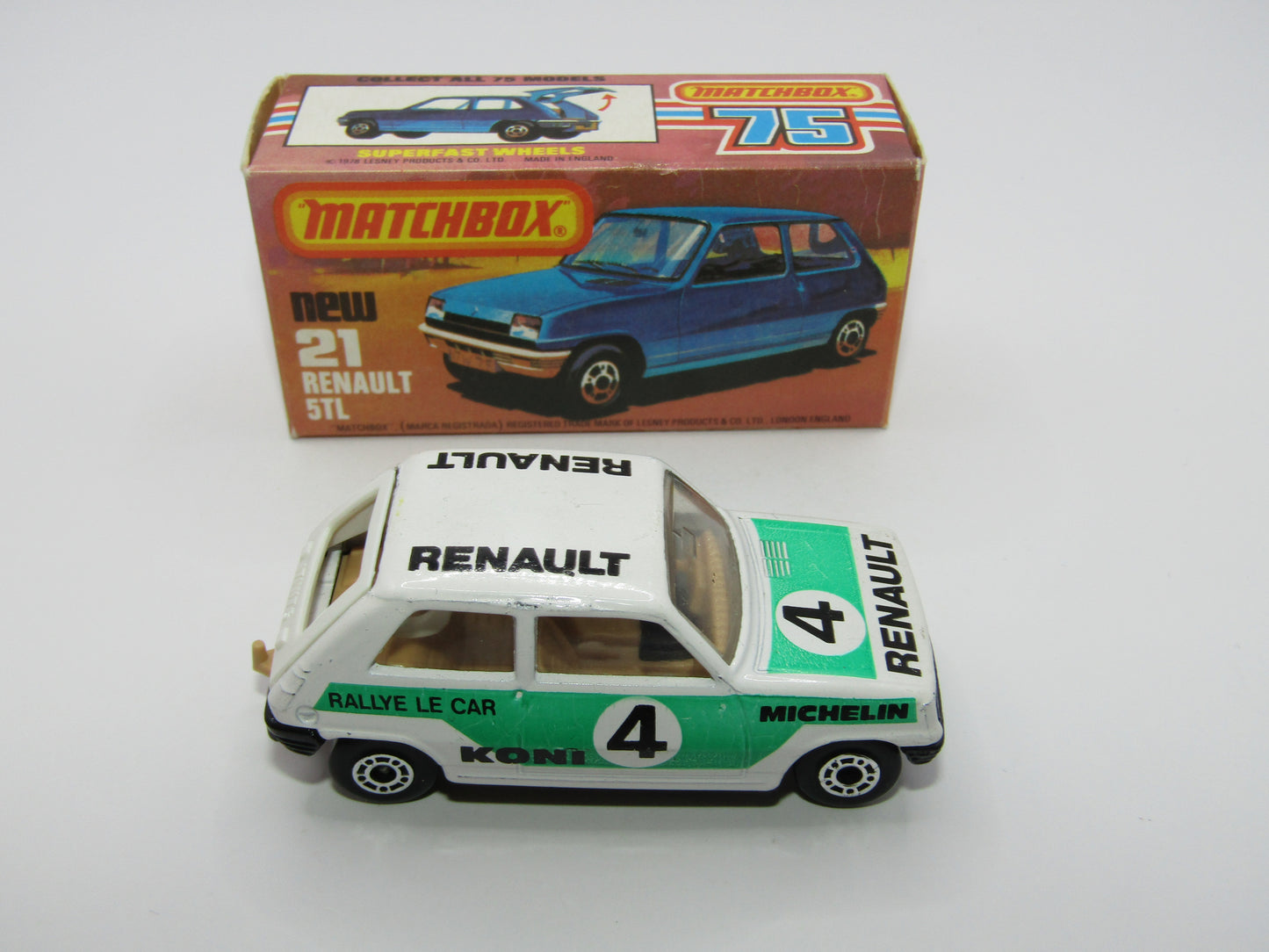 Matchbox Superfast No 21C Renault 5TL KONI LIGHT GREEN Tampo DK Beige Int