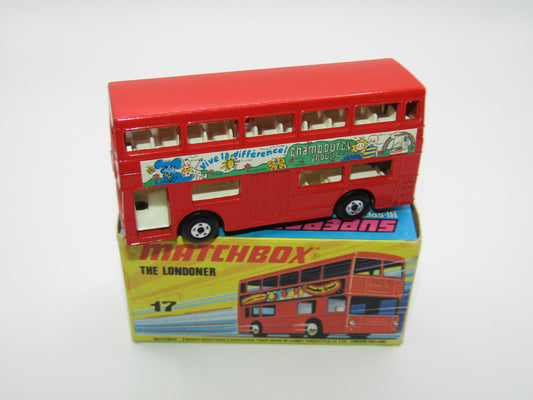 Matchbox Superfast No 17B The Londoner, Chambourcy Yogurts, 5 Spoke Wheels, Gloss Black Base