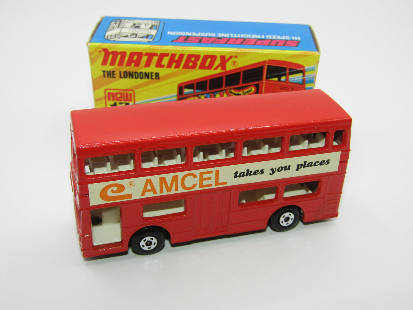 Matchbox Superfast No 17B The Londoner, AMCEL, 5 Spoke Wheels, Gloss Black Base