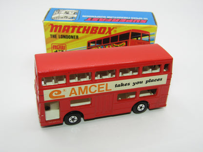 Matchbox Superfast No 17B The Londoner, AMCEL, 5 Spoke Wheels, Gloss Black Base