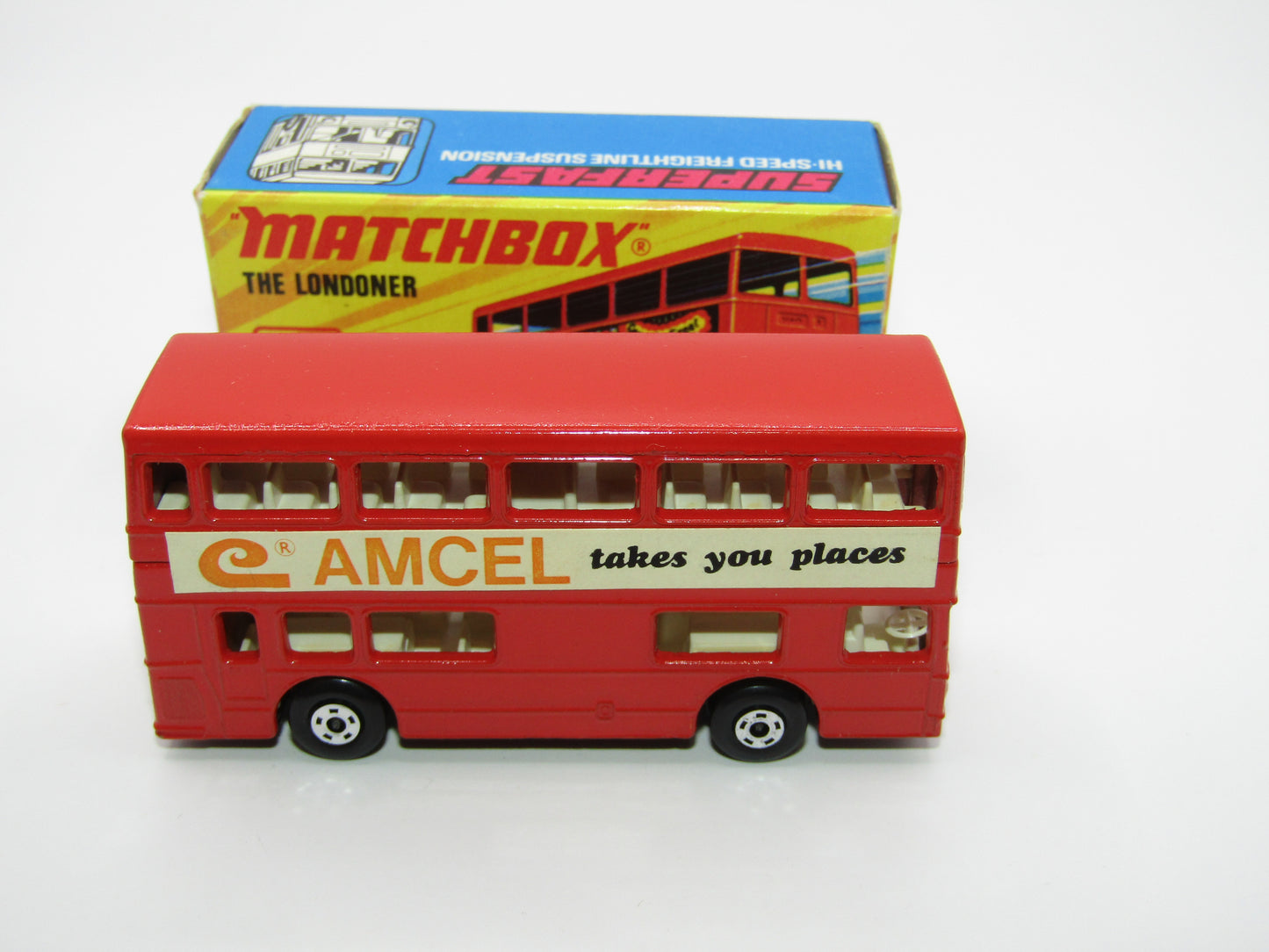 Matchbox Superfast No 17B The Londoner, AMCEL, 5 Spoke Wheels, Gloss Black Base