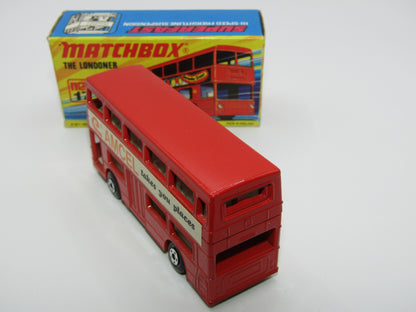 Matchbox Superfast No 17B The Londoner, AMCEL, 5 Spoke Wheels, Gloss Black Base