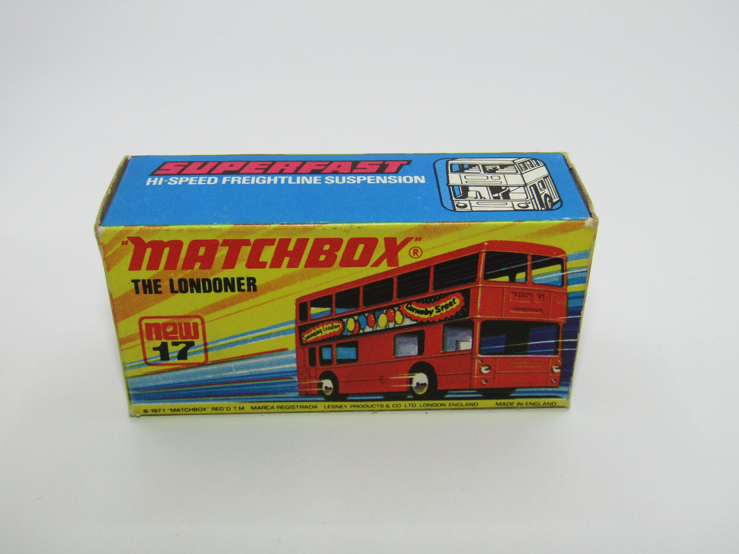 Matchbox Superfast No 17B The Londoner, AMCEL, 5 Spoke Wheels, Gloss Black Base