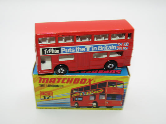 Matchbox Superfast No 17B The Londoner, Ty-Phoo, 5 Spoke Wheels, Gloss Black Base
